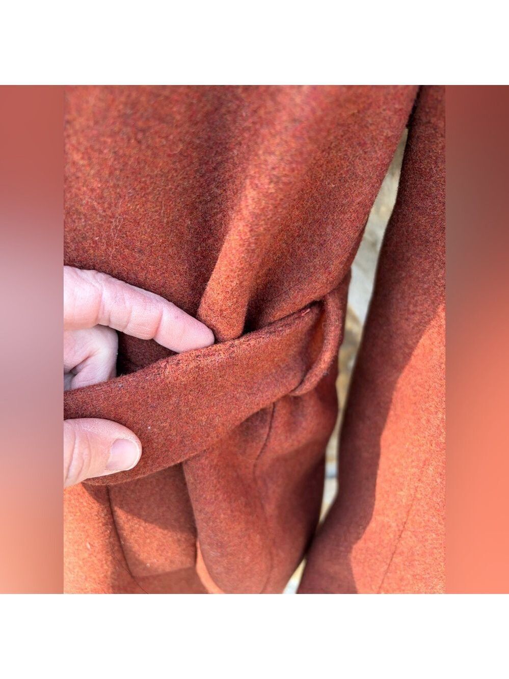 Zara Manteco Wool Penny Lane Faux Fur Collar Trench Wrap Coat Size 16 Rust - Picture 6 of 12